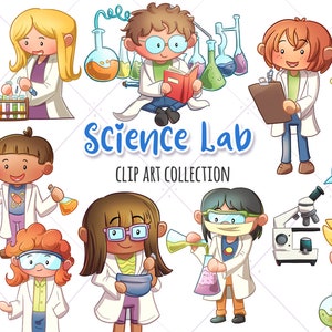 Cute Science Lab Clipart, Kid Scientist Clip Art, Kawaii Laboratory Clipart