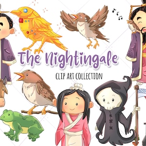 Nightingale Story Book Clip Art, The Nightingale Fairy Tale Graphics, Commercial Use Clip Art, Cute Clipart