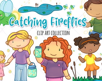 Firefly Clip Art, Catching Bugs, Nursery Decor (Digital Download)