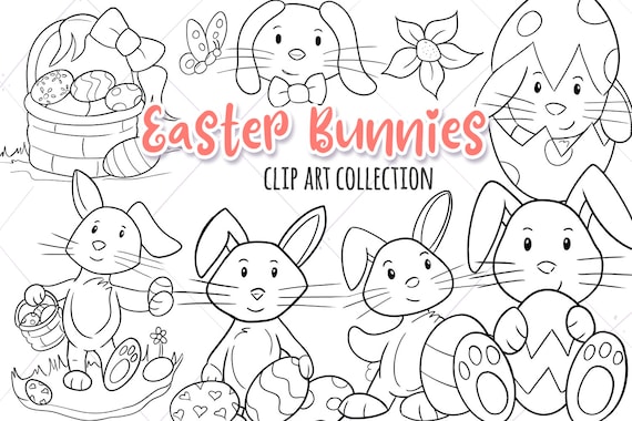 Cute Easter Bunny Clipart, Kawaii Bunnies, Easter Clip Art, Rabbit Clipart, Easter Bunny Illustrations