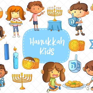 Chanoeka Kids Clip Art Collection, Chanoeka Clipart, schattige Chanoeka Kids Clip Art