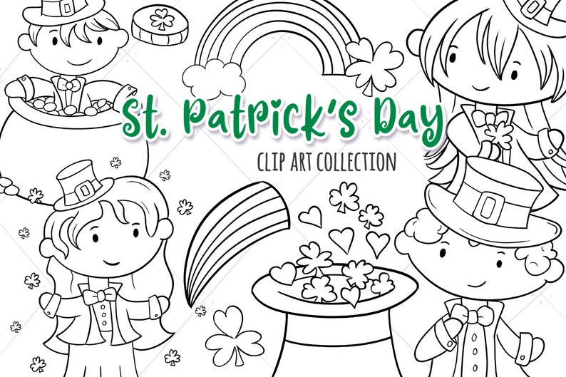 Cute St Patrick&rsquo;s Day Black and White Clip Art, Cute St Patricks Day