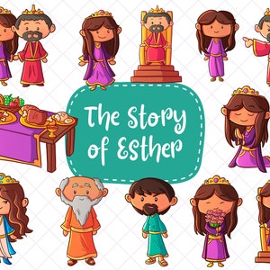 Queen Esther Bible Story Clipart, Bible Characters Clipart, Old Testament Esther Clipart, Religious Clip Art