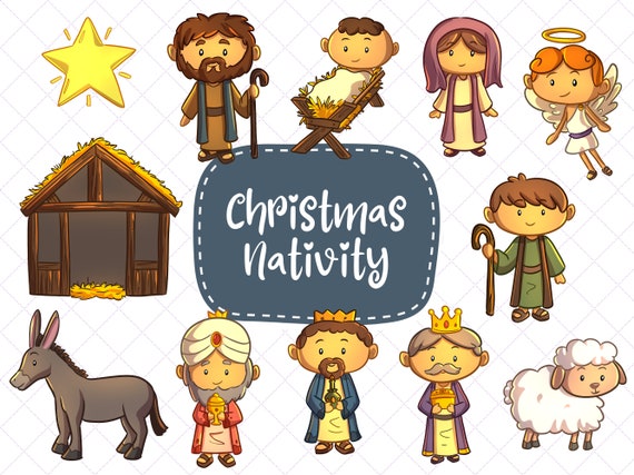 Christmas Nativity Clip Art Collection, Baby Jesus Clipart, Christmas Story Bible School Clipart