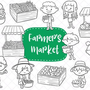 Cute Farmer's Market Clipart, Farmers Market Clip Art, Kawaii Fruits and Vegetables Clipart, Clipart for Classrooms