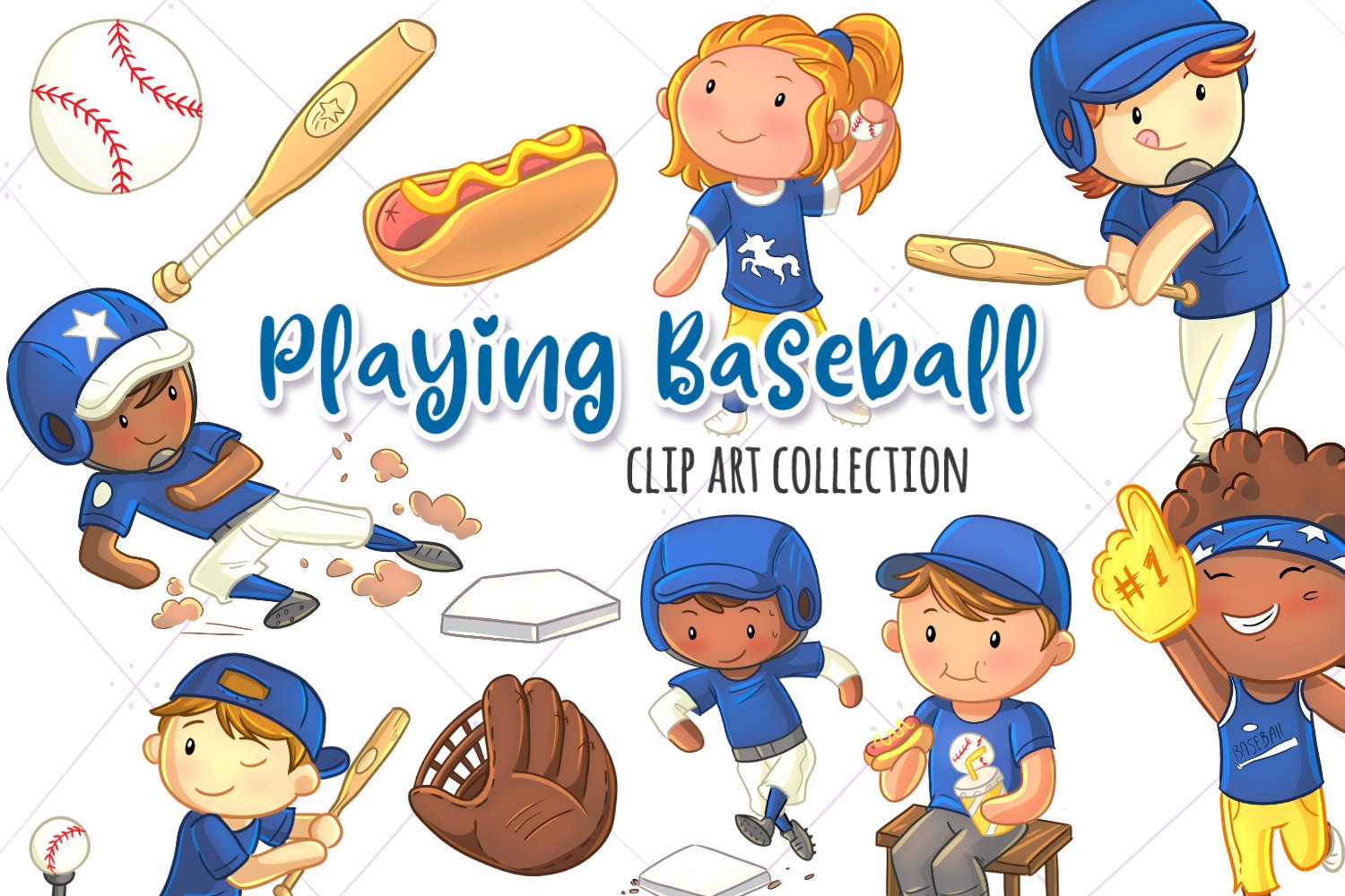 Kids Playing Baseball Sport Clip Art Collection Cute Etsy
