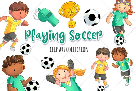 Kids Playing Soccer Sports Clip Art Collection Cute Soccer Etsy