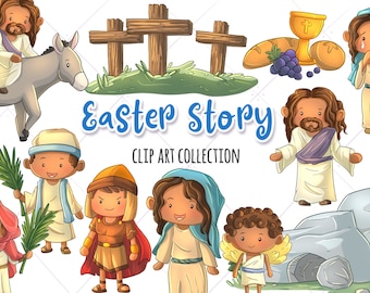 Cute Easter Story Clip Art, Jesus Easter Story, Palm Sunday, Resurrection, Easter Clipart, Easter Sublimation