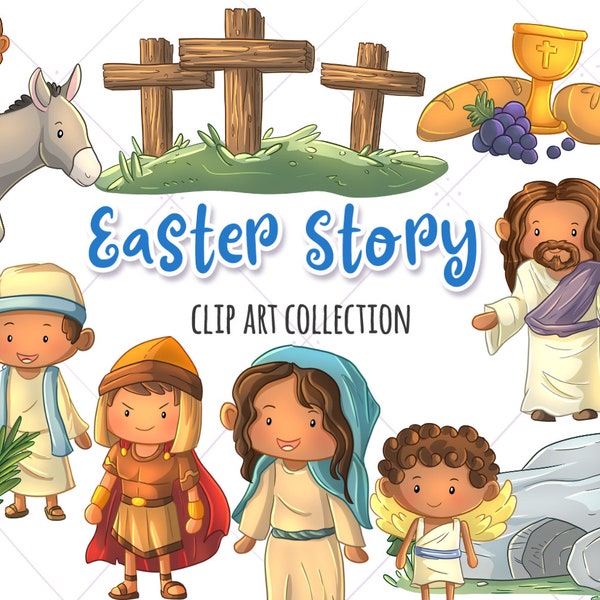 Cute Easter Story Clip Art, Jesus Easter Story, Palm Sunday, Resurrection, Easter Clipart, Easter Sublimation