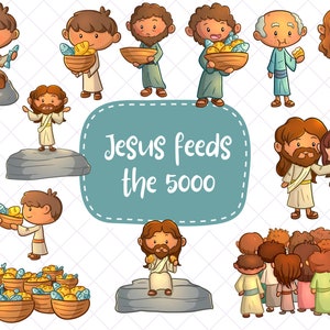 Jesus Feeds 5000 Bible Story Clipart, Bible Characters Clipart, Jesus Miracles Clipart, Religious Clip Art