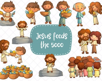 Jesus Feeds 5000 Bible Story Clipart, Bible Characters Clipart, Jesus Miracles Clipart, Religious Clip Art