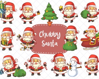 Cute Christmas Clip Art, Kawaii Santa, Cute Santa Claus, Christmas School Clip Art, Christmas Clipart