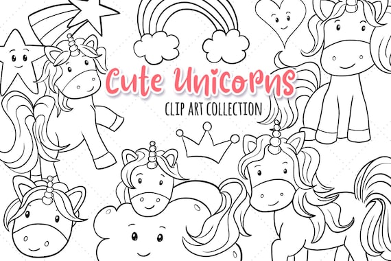 Cute Unicorn Black And White Clipart Rainbow Unicorn Etsy My Xxx Hot Girl 