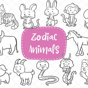 Cute Chinese Zodiac Animals Clip Art,  Kawaii Zodiac Animals, Cute Zodiac Animals Clipart, Classroom Clipart