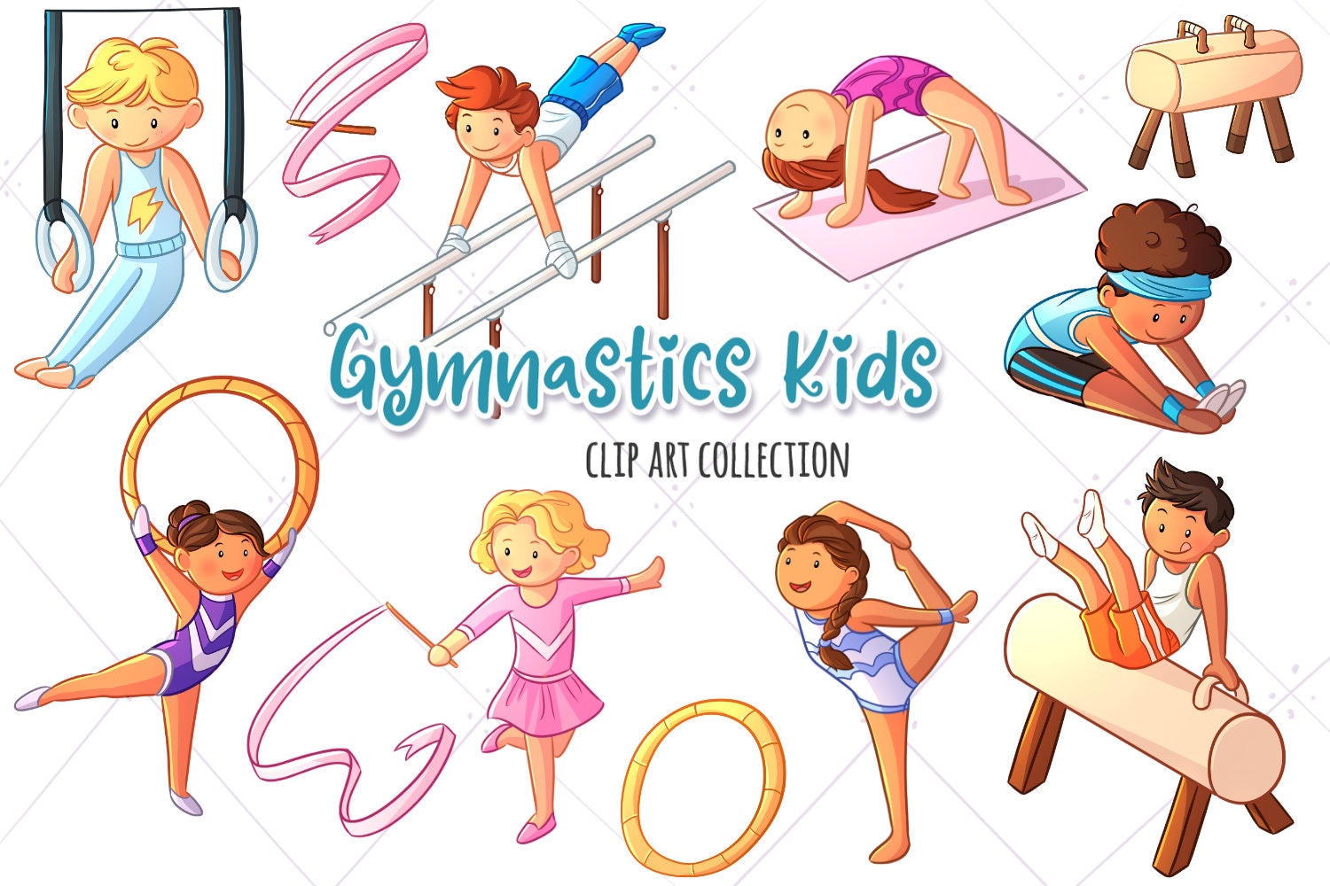 Clipart Cute Gymnastic Kids Clip Art Gymnastics - Etsy