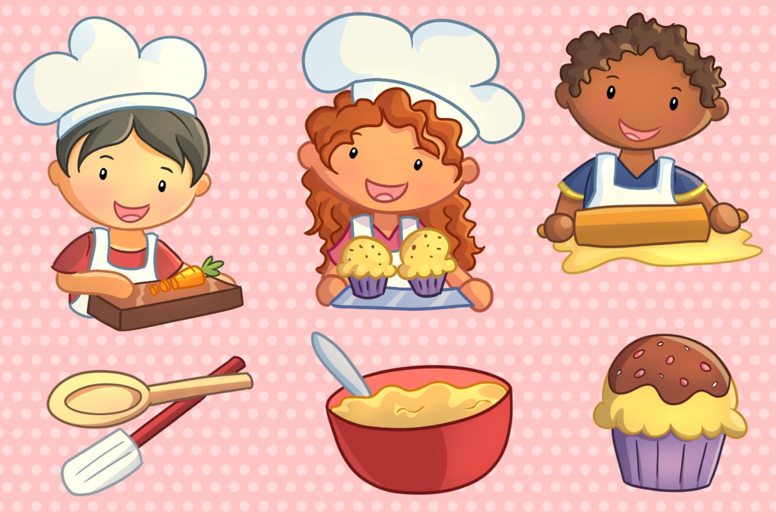 Cute Kids Cooking Clipart Set Kawaii Kids Baking Clip Art Etsy Kids Baking ...