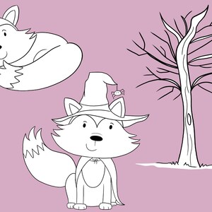 Cute Fall Foxes Black and White Clip Art Collection, Kawaii Foxes Coloring Pages, Cute Fall Illustrations, Woodland Nursery, Woodland Shower image 4