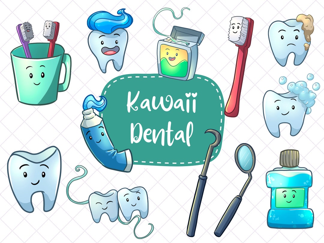 Kawaii Dental Clipart Cute Dentist Clipart Kids Brushing - Etsy