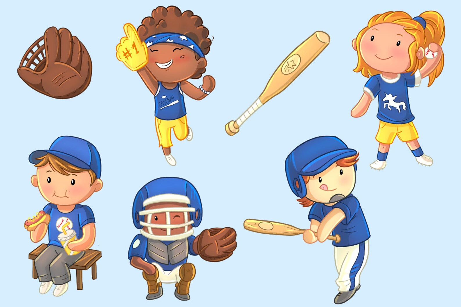 Kids Playing Baseball Sport Clip Art Collection, Cute Baseball, Kawaii