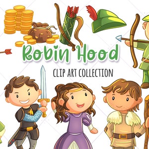 Robin Hood Story Book Clip Art, Robin Hood Clipart, Robin Hood Fairy Tale, Archery Clip Art, Bow and Arrow