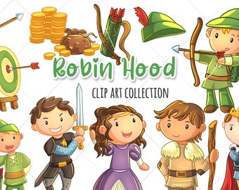 Robin Hood Story Book Clip Art, Robin Hood Clipart, Robin Hood Fairy Tale, Archery Clip Art, Bow and Arrow