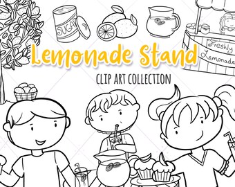 Lemonade Stand Clip Art Set – Summer Kids Stamps (Digital Download)