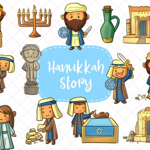Chanoeka verhaal Clip Art Collection, Chanoeka Clipart, schattige Chanoeka verhaal illustraties