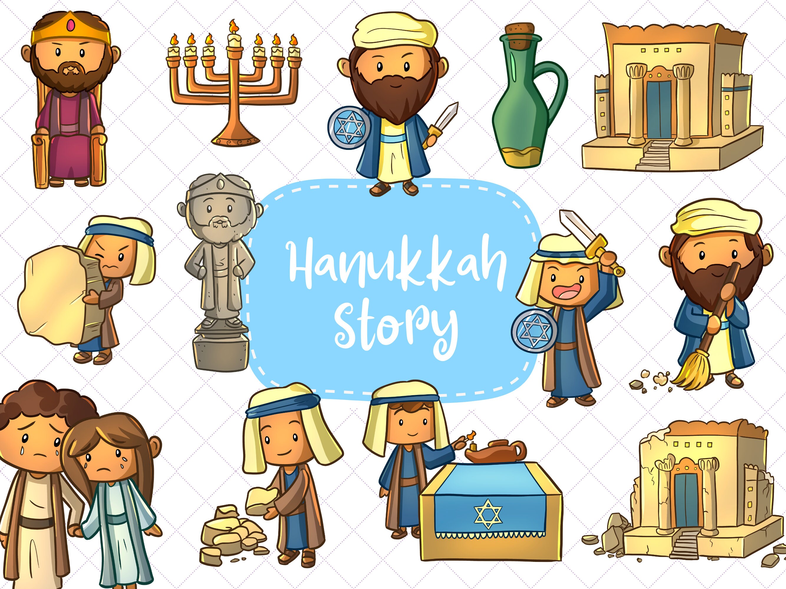 Hanukkah Story Clip Art Collection, Hanukkah Clipart, Cute Hanukkah