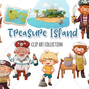 Treasure Island Story Book Clip Art, Pirate Party Clipart, Pirate Treasure Clipart Bundle