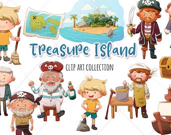 Treasure Island Story Book Clip Art, Pirate Party Clipart, Pirate Treasure Clipart Bundle