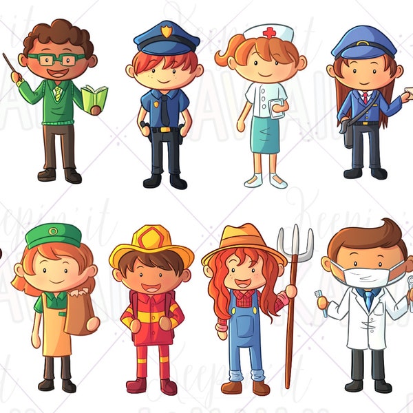 Community Helpers Kids Clip Art, Kawaii Helpers, Hero Clipart, Clip Art For Teachers