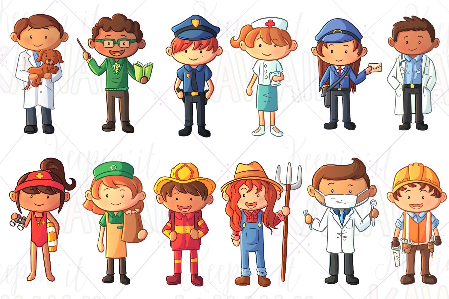 Community Helpers Kids Clip Art Kawaii Helpers Hero Clipart - Etsy ...