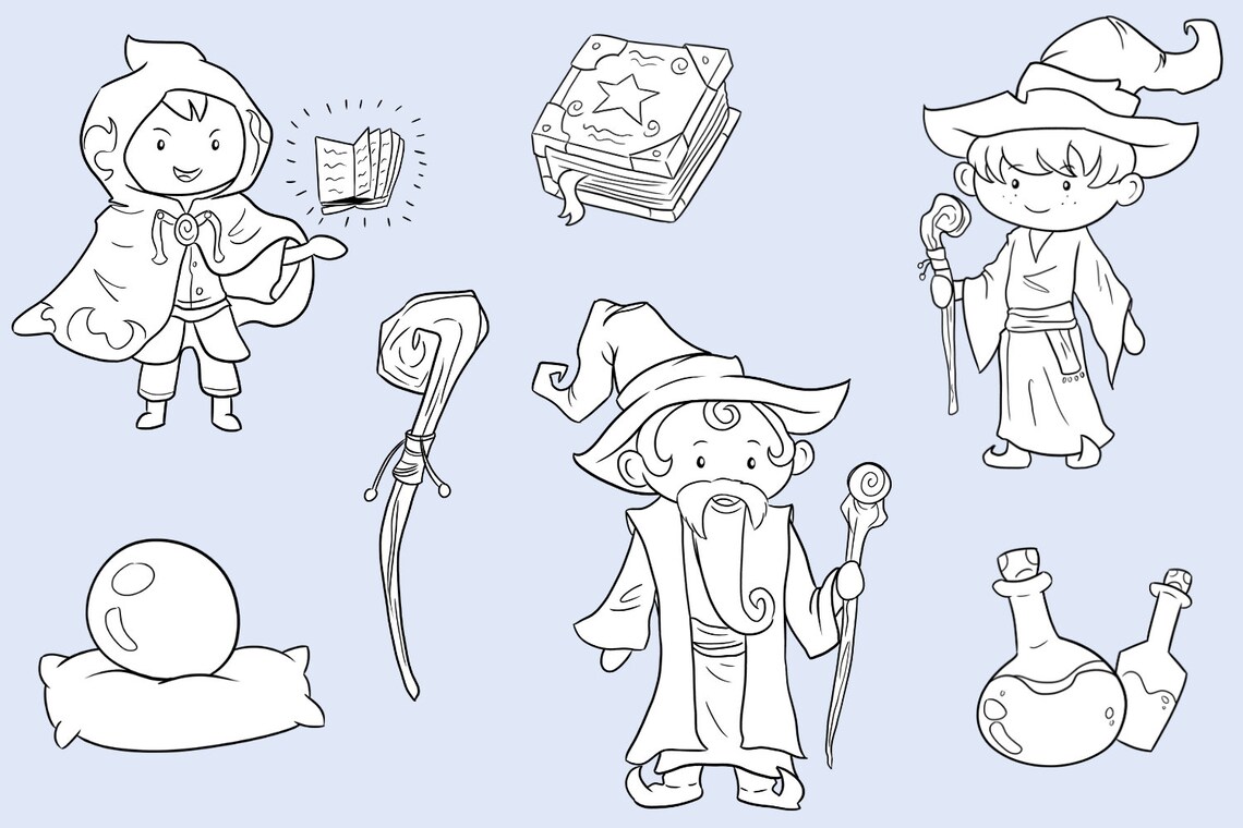 Wise Wizards Fantasy Clip Art Collection, Cute Magical Wizards Clipart ...