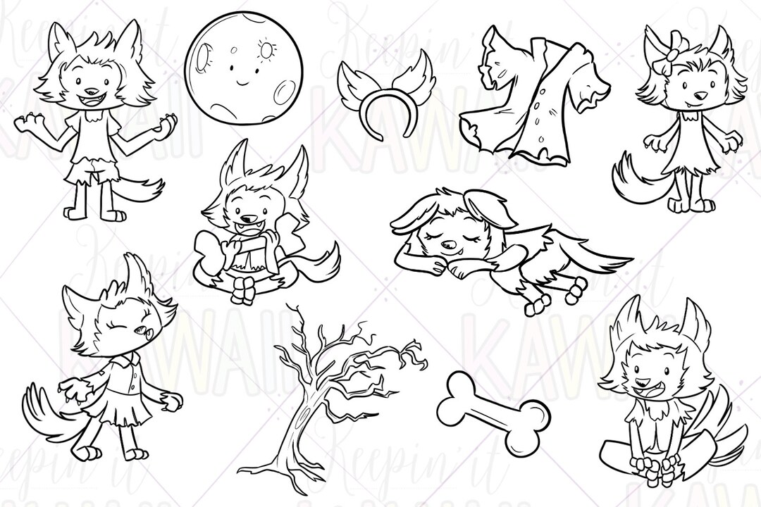Cute Werewolf Girls Clip Art, Kawaii Halloween Werewolf, Cute Monsters ...