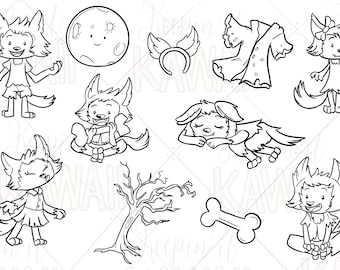 Cute Werewolf Girls Clip Art, Kawaii Halloween Werewolf, Cute Monsters, Clip Art For Teachers