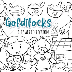 Goldilocks and the three Bears Story Book Illustrations, Black and White Coloring Page Style Drawings, Fairy Tale
