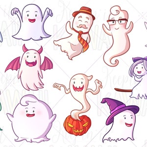 Cute Ghosts Clip Art, Kawaii Halloween Ghosts, Cute Spooky Ghosts, Clip Art For Teachers