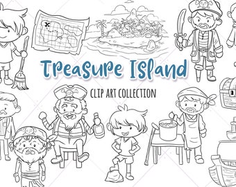 Treasure Island Story Book Clip Art, Pirate Party Clipart, Pirate Treasure Clipart Bundle