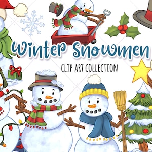 Winter Snowmen Clip Art Collection, Cute Christmas Clip art, Christmas Tree, Christmas Illustrations, Christmas Snowman