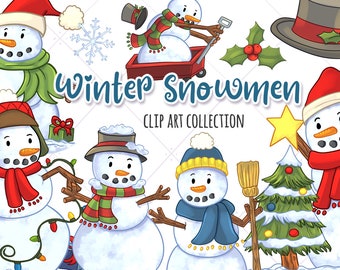 Winter Snowmen Clip Art Collection, Cute Christmas Clip art, Christmas Tree, Christmas Illustrations, Christmas Snowman