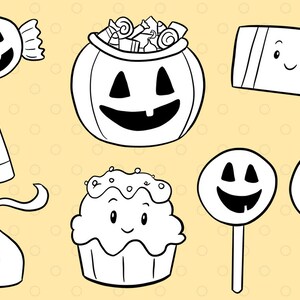 Kawaii Halloween Digital Stamps, Cute Halloween Graphics, Cute Halloween Candy Clipart, Kawaii Pumpkins, Kawaii Trick or Treat image 3