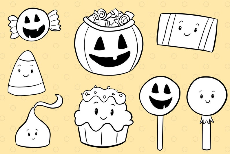 Kawaii Halloween Digital Stamps, Cute Halloween Graphics, Cute Halloween Candy Clipart, Kawaii Pumpkins, Kawaii Trick or Treat image 3