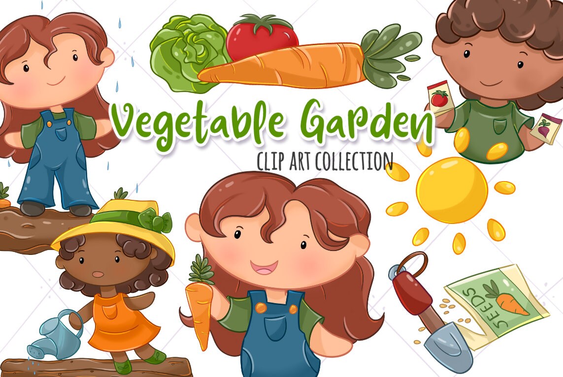 Süßer Gemüsegarten Clip Art, Kinder im Garten, Kawaii Food Clipart