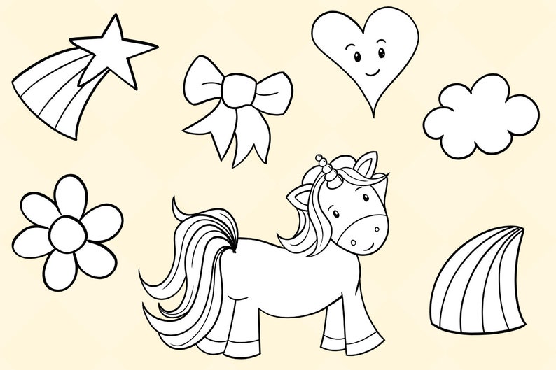cute unicorn black and white clipart rainbow unicorn etsy