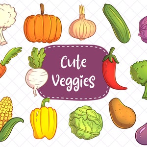 Cute Vegetables Clipart, Farmers Market Clip Art, Kawaii Fruits and Vegetables Clipart, Clipart for Classrooms
