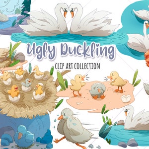 Ugly Duckling Story Book Clipart, Cute Baby Duck Clip art, Kids School Stories Clipart