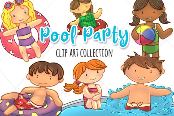 Summer pool party for girls INSTANT DOWNLOAD 46 cliparts