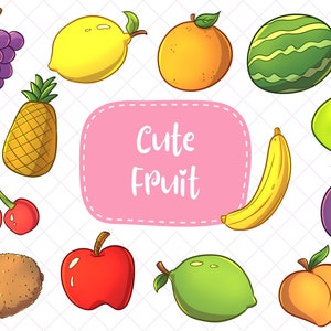 Niedliche Obst Clipart, Bauernmarkt Clip Art, Kawaii Obst und Gemüse Clipart, Clipart für Klassenzimmer