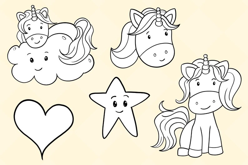 cute unicorn black and white clipart rainbow unicorn etsy