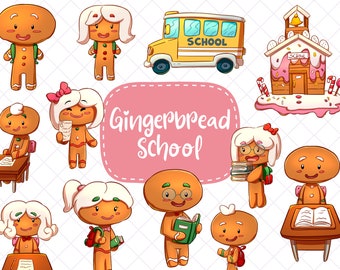 Gingerbread School Clip Art Collection, Christmas Kids Clipart, Christmas School Clipart